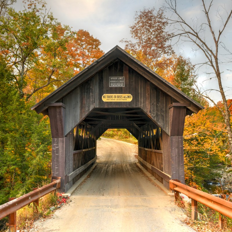 Gold Brooke Covered Bridge in Stowe, Vermont.