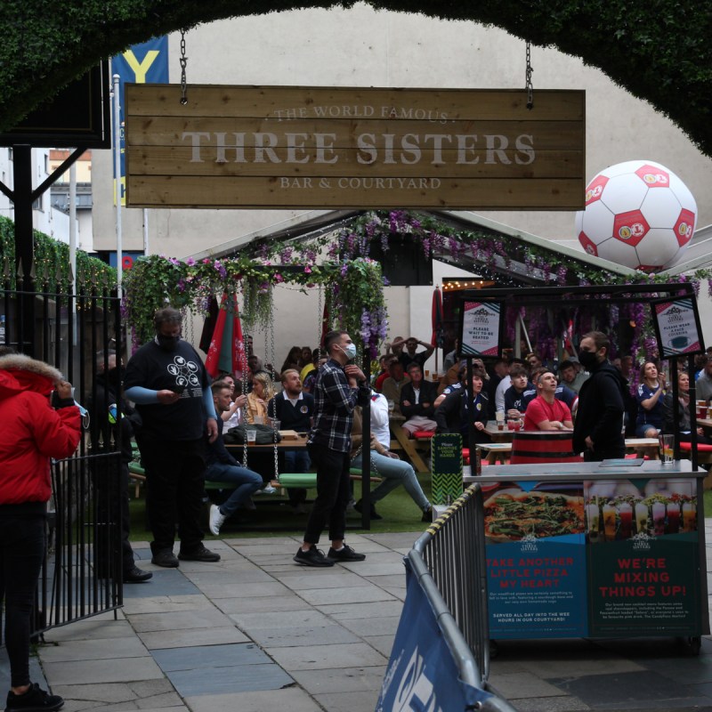 Football fans in Edinburgh, Scotland, in June 2021.