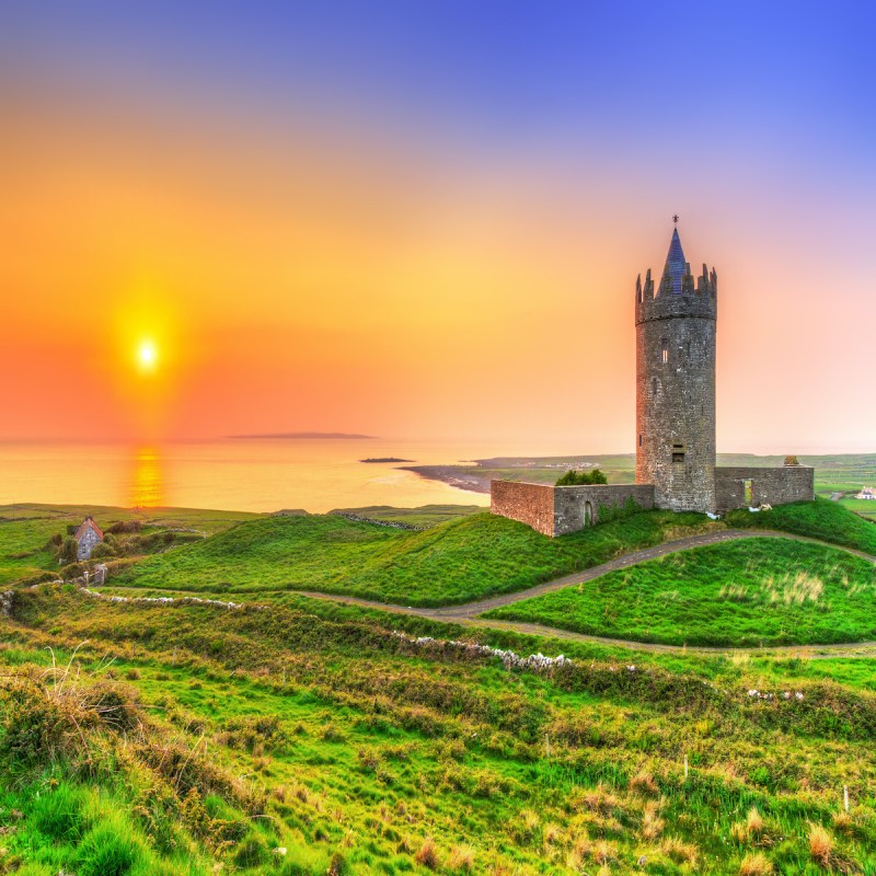 Doonagore castle at sunset, Co. Clare, Ireland