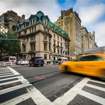 Street view of the buildings and streets of Manhattan's Upper East Side village in New York City, New York.