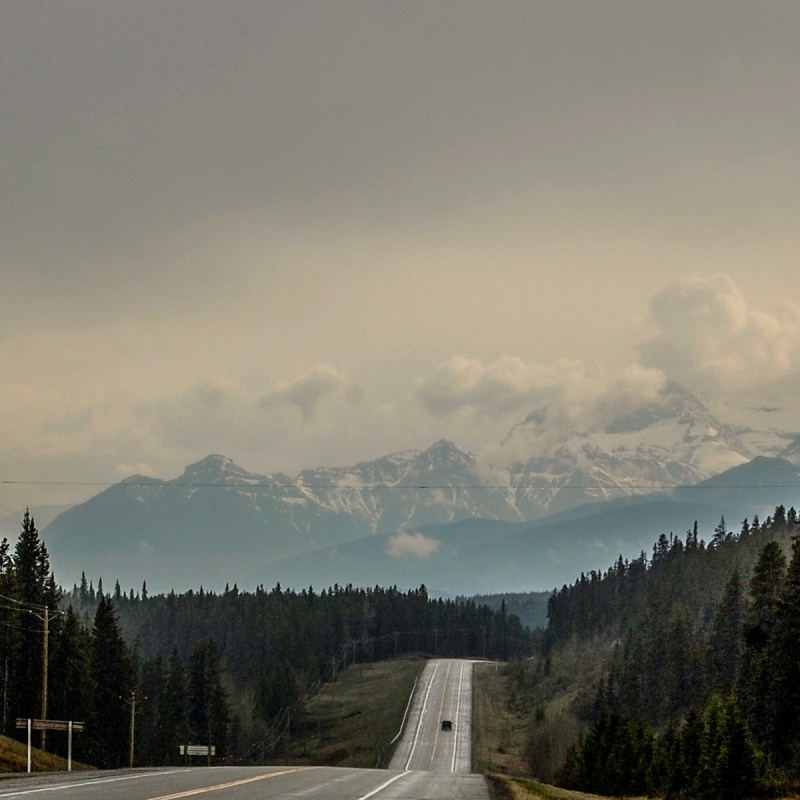 Highway 11 road and mountain view.