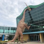 Dinosaur statues outside the Children's Museum of Indianapolis