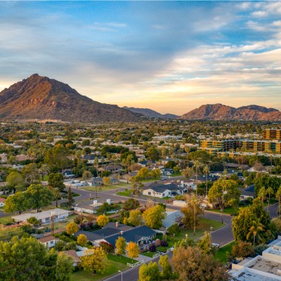 Urban sunset over downtown Scottsdale Arizona