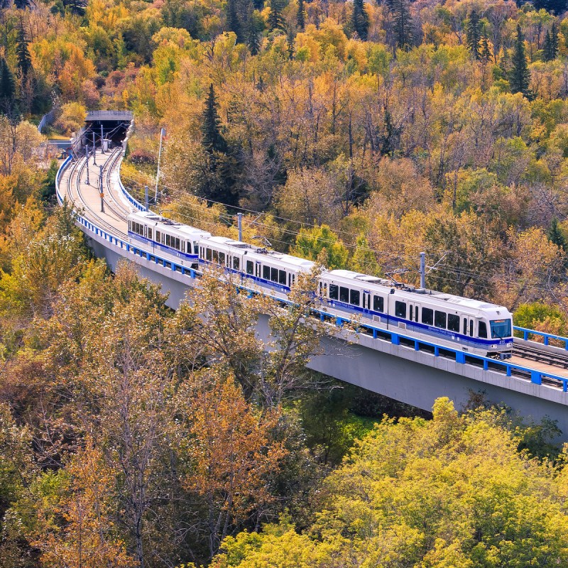 A train travels through Canada's Edmonton Valley
