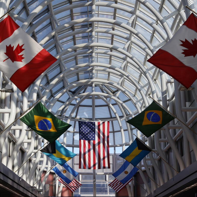International flags at O'Hare International Airport.