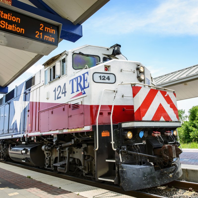 Trinity Railway Express train in Fort Worth, Texas.