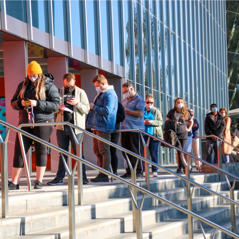 Line for a COVID vaccine in Melbourne, Australia, June 2021.