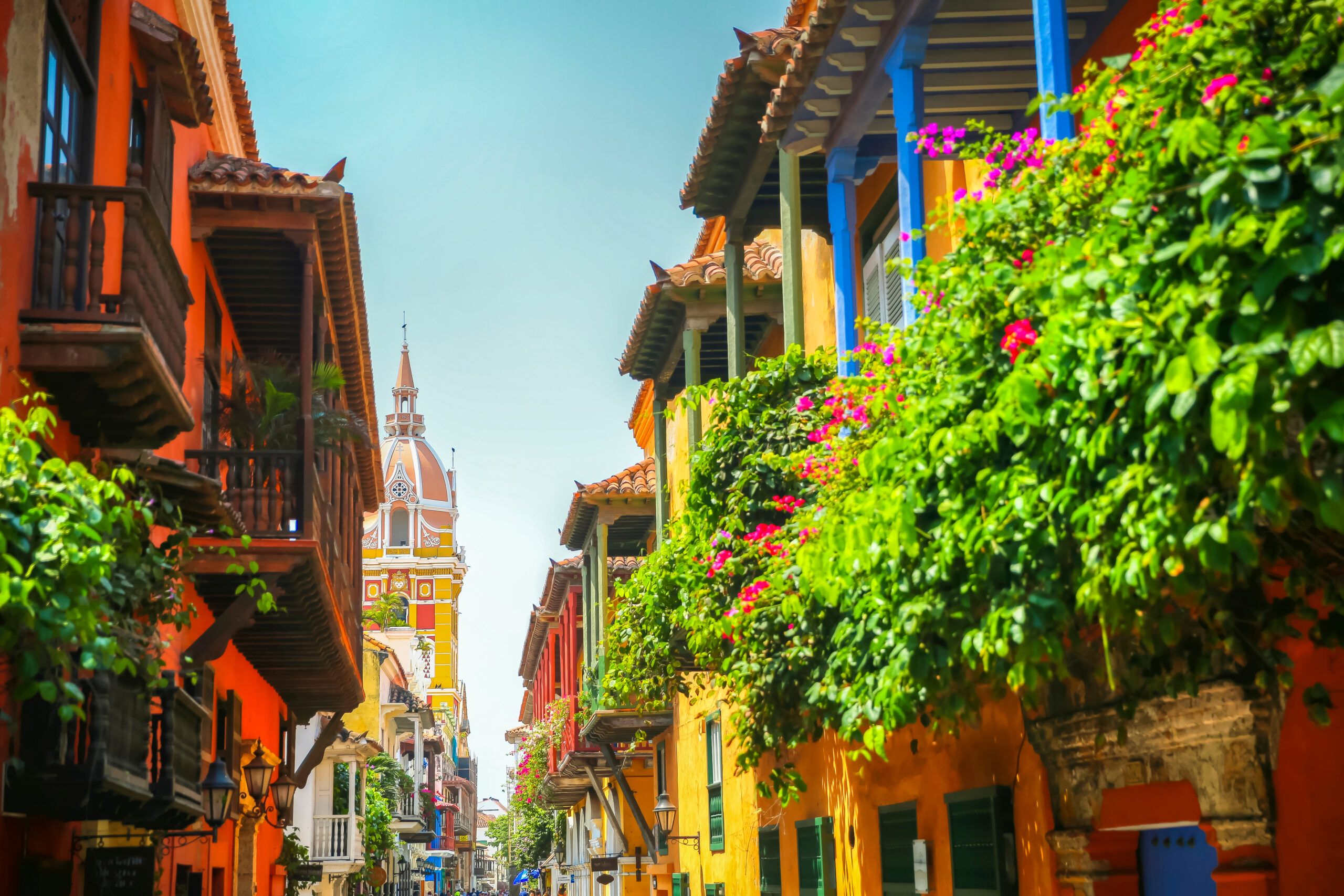 colorful street in Cartagena, Colombia