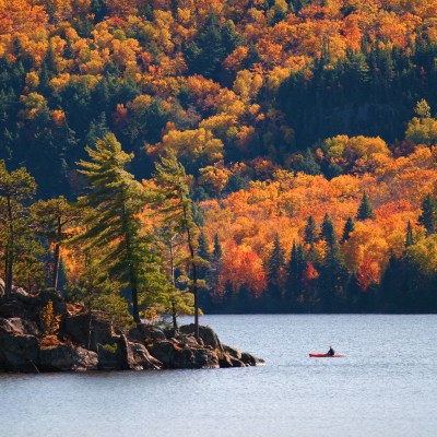 Kayaking in Algonquin Provincial park, Ontario, Canada.