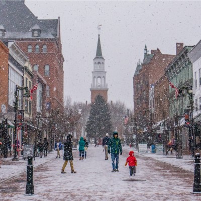 sudden snow flurries during last minute shopping on Christmas Eve, Burlington, VT.