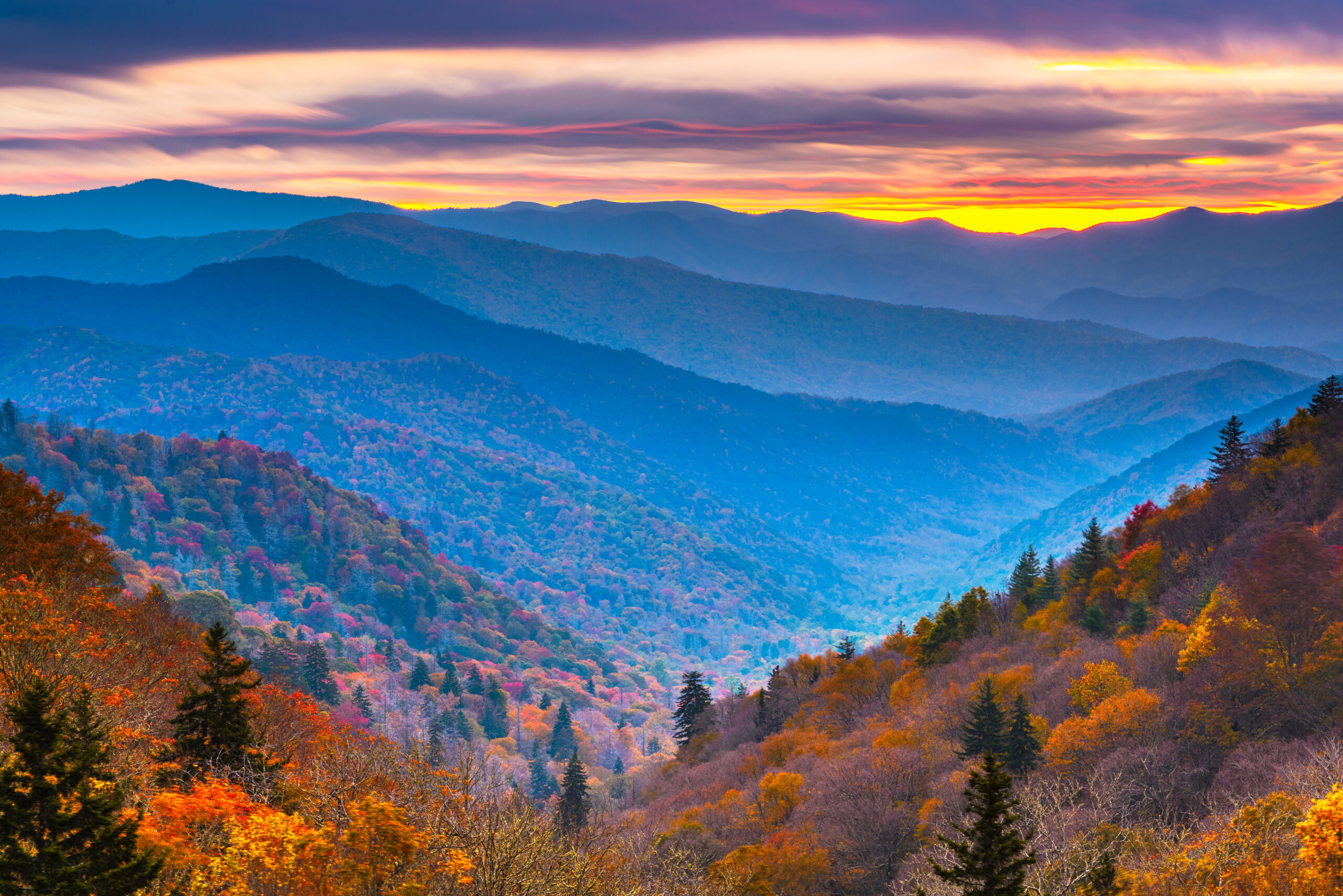 Smoky Mountains National Park in Tennessee, Autumn at dawnSmoky Mountains National Park in Tennessee, Autumn at dawn
