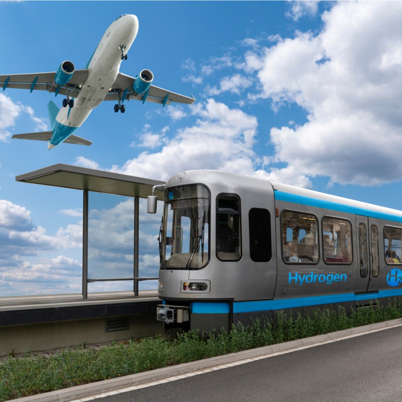 A hydrogen fuel cell train and airplane.
