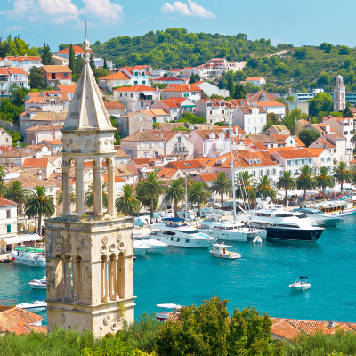 Hvar harbor aerial view, Dalmatia, croatia X