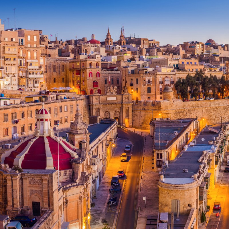 The traditional houses and walls of Valletta, the capital city of Malta.