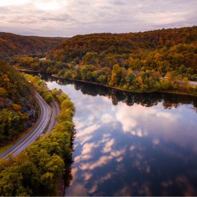 Aerial Drone of Mount Tammany in the Delaware Water Gap.