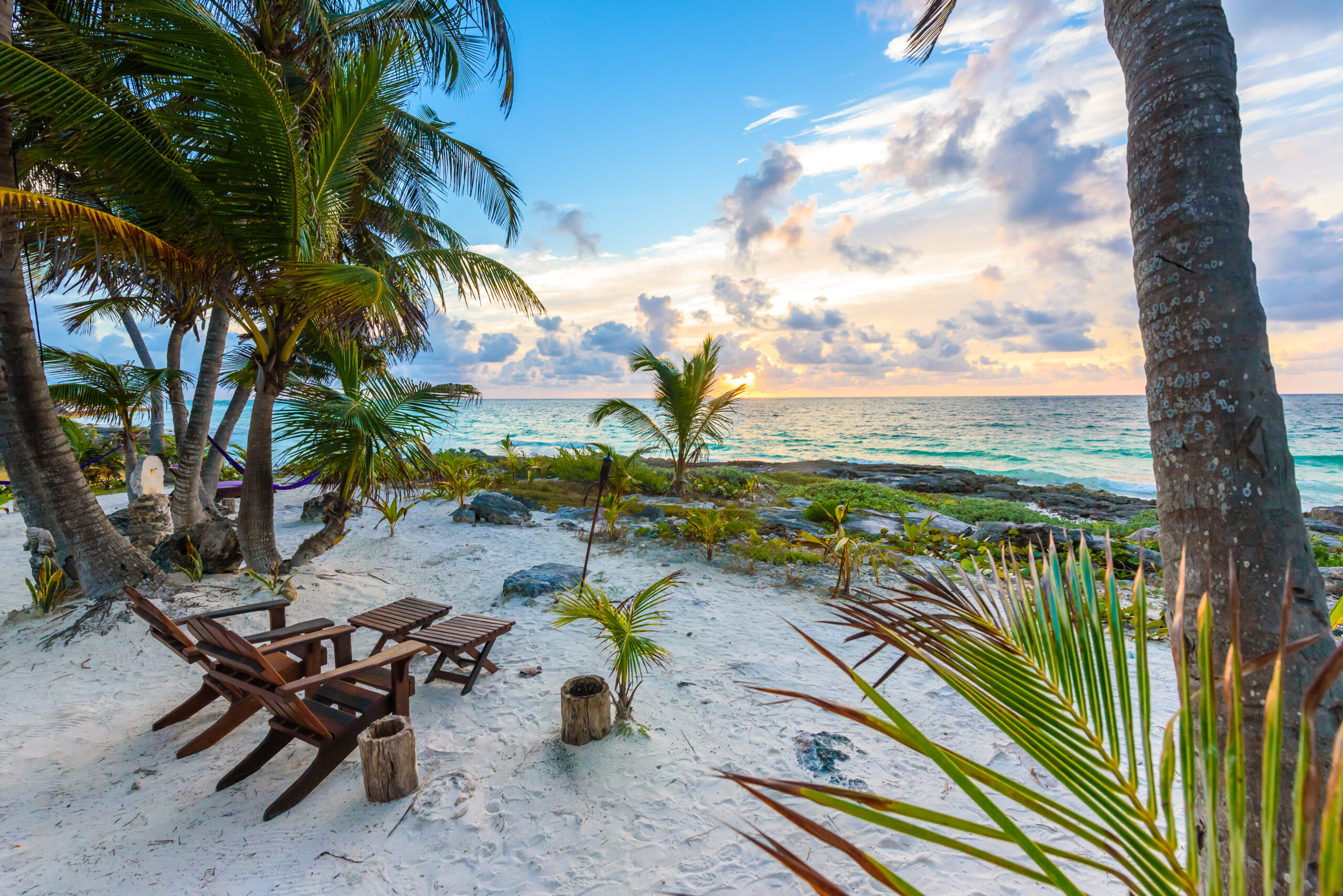 Sunset at Paradise Beach in Tulum, Mexico