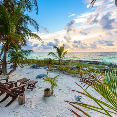 Sunset at Paradise Beach in Tulum, Mexico