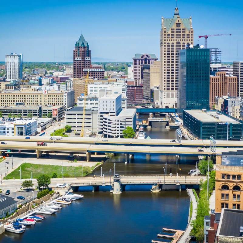 Aerial view of Milwaukee skyline