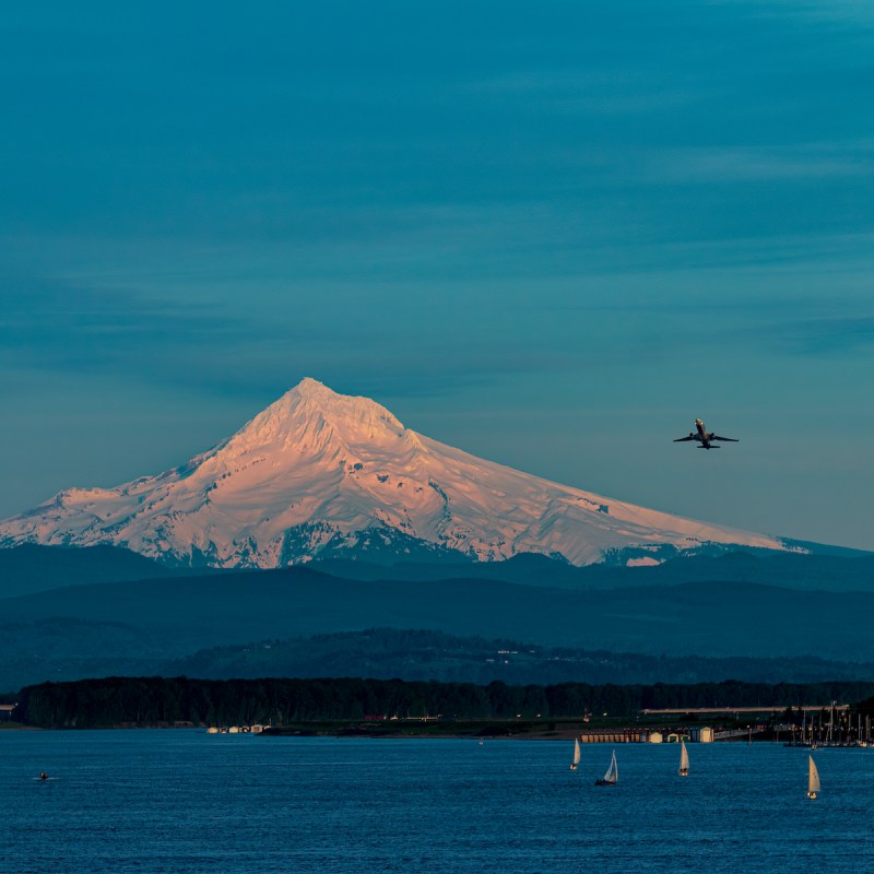 Plane departing from Portland International Airport