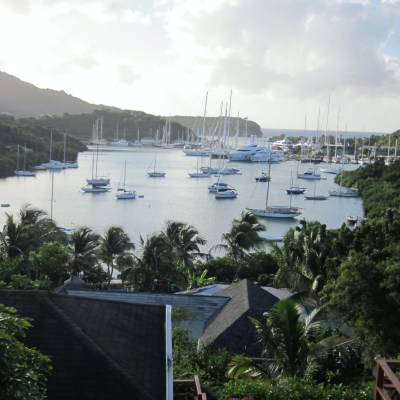 Antigua's English Harbour littered with boats.