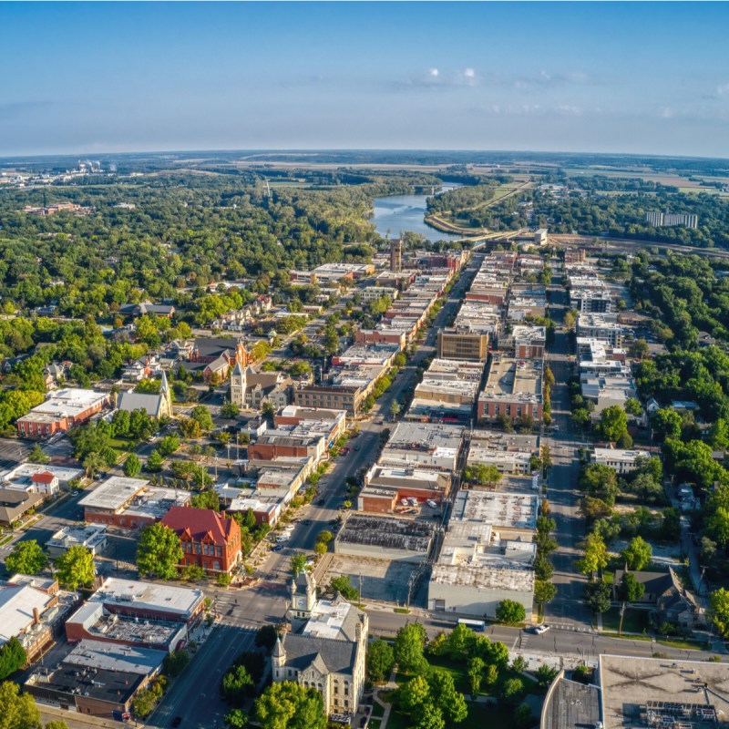 Aerial view of Lawrence, Kansas.