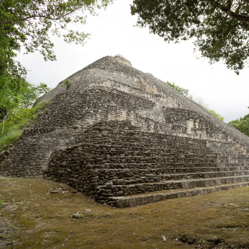 the three Rio Bec style tower ruins of the archaeological site of Xpujil in the state of Campeche, Mexico.