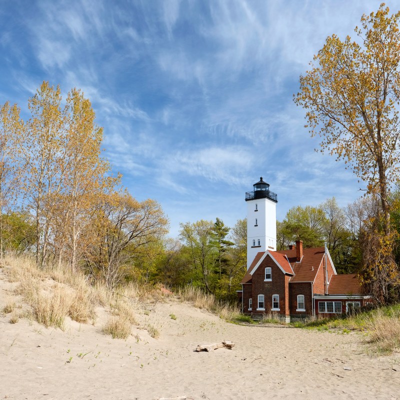 Presque Isle lighthouse, built in 1872, Lake Erie, Pennsylvania, USA