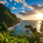 Sunset at Hawaii Kauai Napali coast Kalalau trail