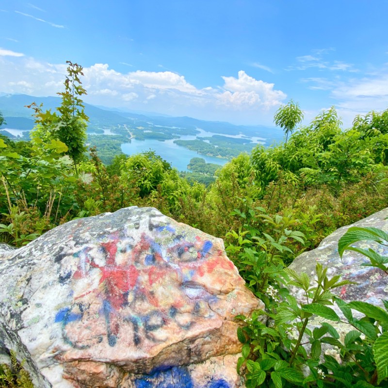 Graffiti rocks at the Bell Mountain overlook.