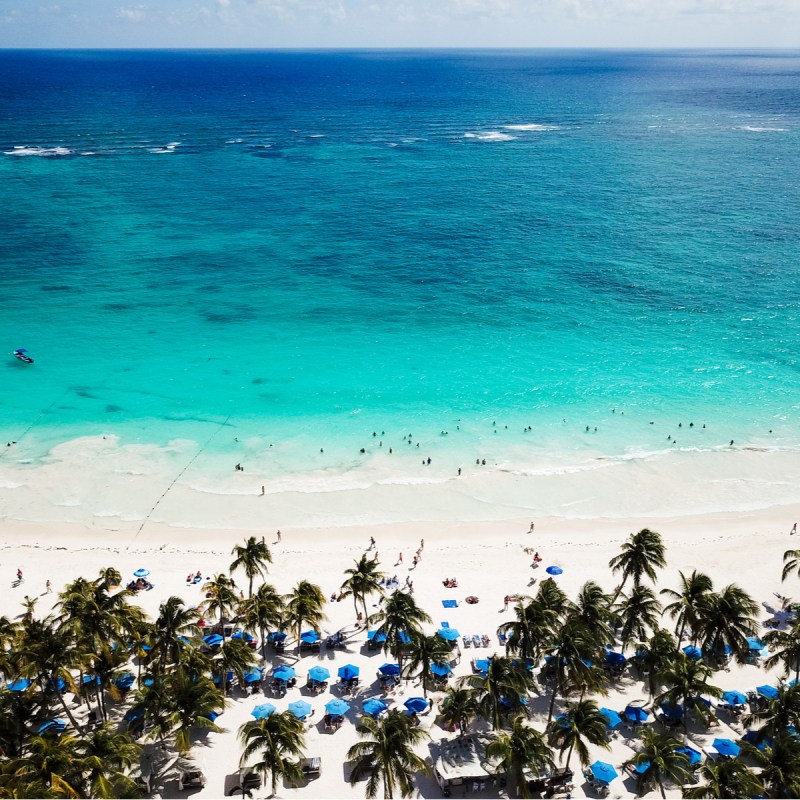 Aerial view of Pescadores beach in Tulum Mexico