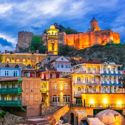 View of the Old Town of Tbilisi, Georgia after sunset