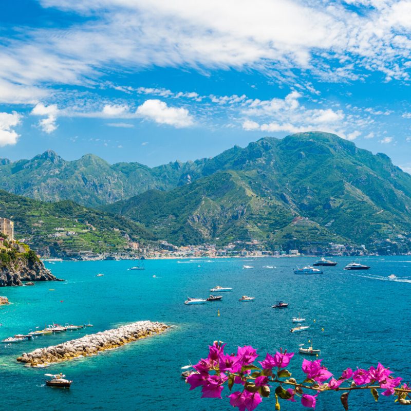 Landscape with Atrani town at famous amalfi coast, Italy