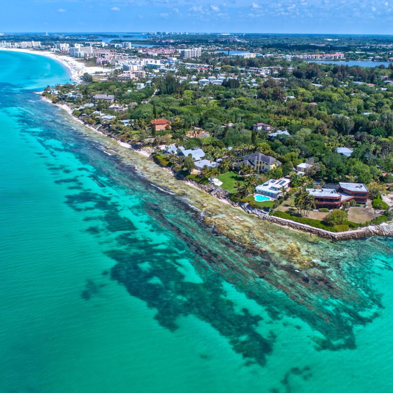 Point of Rocks on Siesta Key in Sarasota Florida Drone Shot With Clear Water