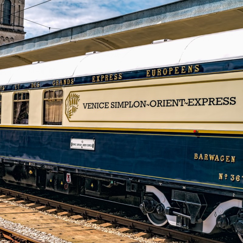 The legendary Venice Simplon Orient Express is ready to depart from Ruse Railway station.