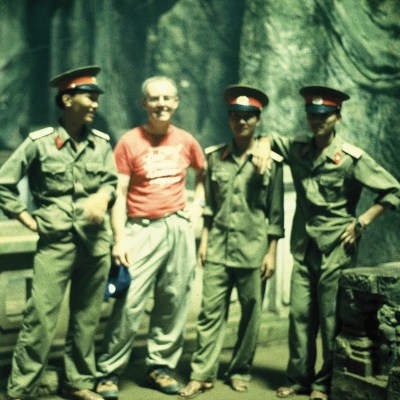 With sons of former enemies in Vietnam