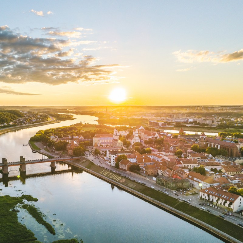 Aerial view of Kaunas, Lithuania.