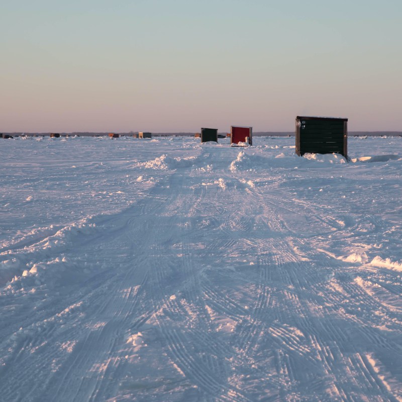 Fishing shacks on the Lake of the Woods in Minnesota