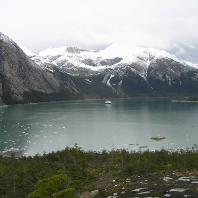 The Stella Australis looks so tiny against the majesty of the glaciers