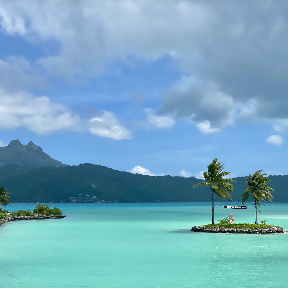The lagoon view from the Bora Bora airport is breathtaking.