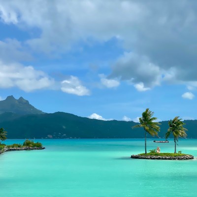 The lagoon view from the Bora Bora airport is breathtaking.