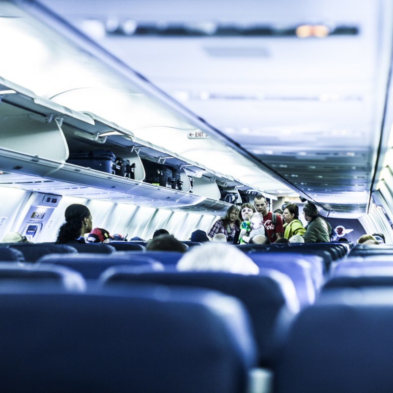 Interior of a Southwest Airlines flight.