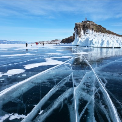 Frozen Lake Baikal, Russian Region Of Siberia.