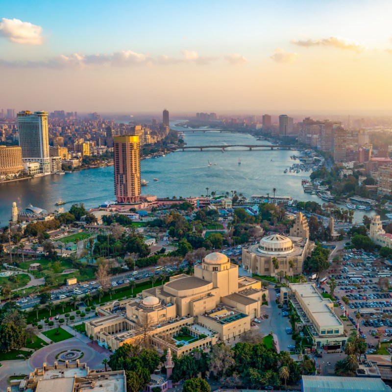 Panorama of Cairo cityscape taken during the sunset from the famous Cairo tower, Cairo, Egypt