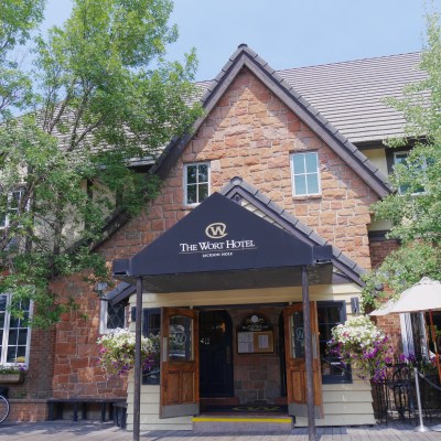 Front of The Wort Hotel, one of the hotels at Jackson Hole.