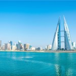 Skyline of Manama dominated by the World trade Center building, Bahrain.