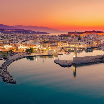 Rethymno city at Crete island in Greece. The old venetian harbor.