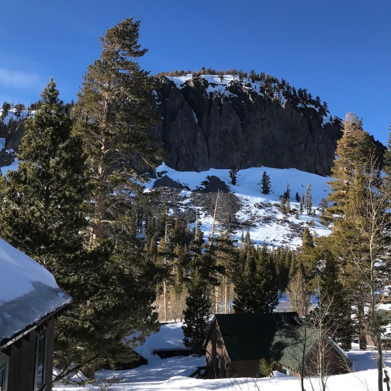 Frozen Twin Lakes below Mammoth Mountain in California.