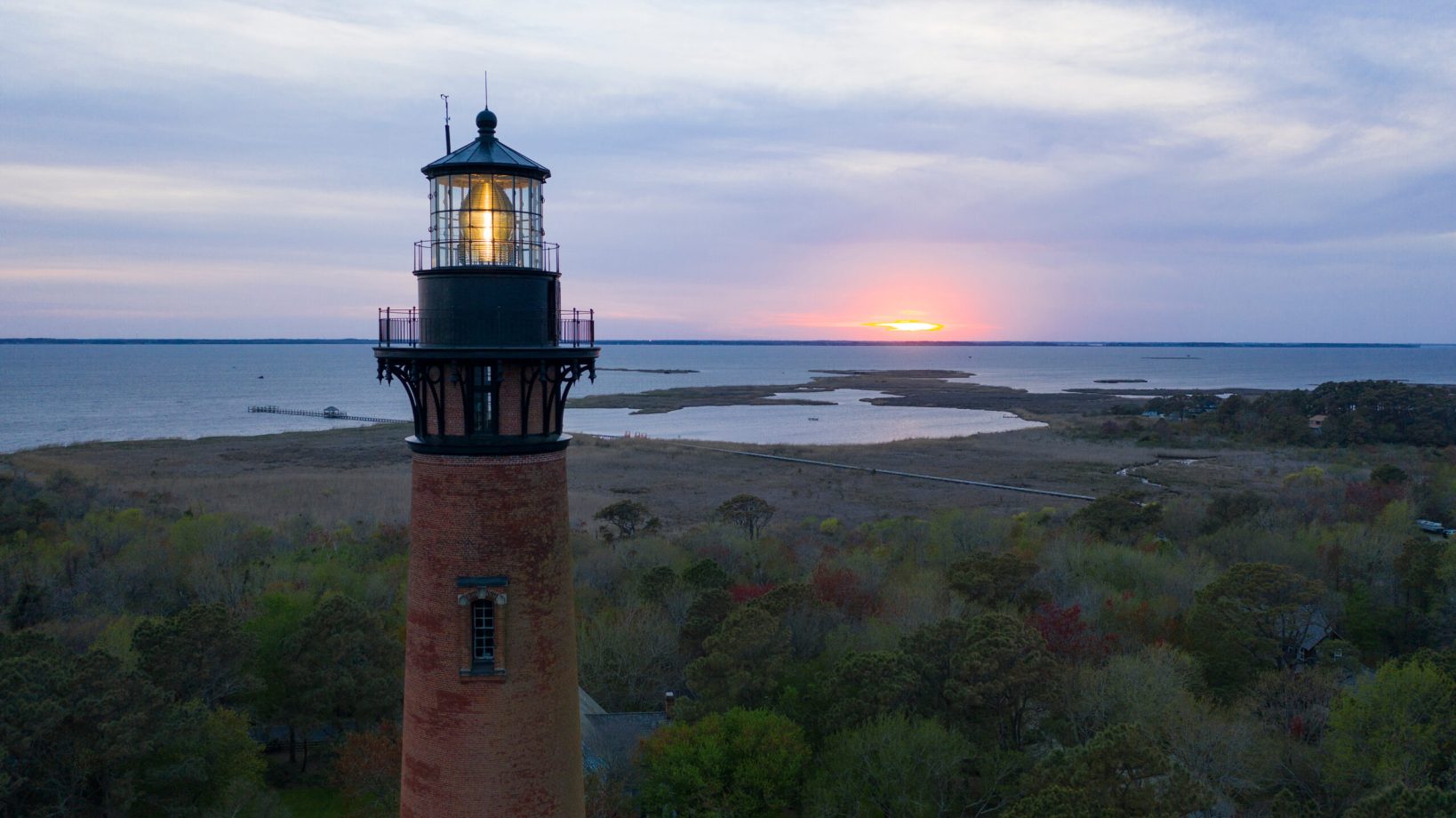 Sun Setting at Currituck Lighthouse over Outer Banks, North Carolina
