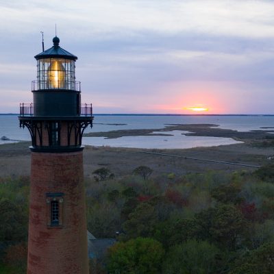 Sun Setting at Currituck Lighthouse over Outer Banks, North Carolina