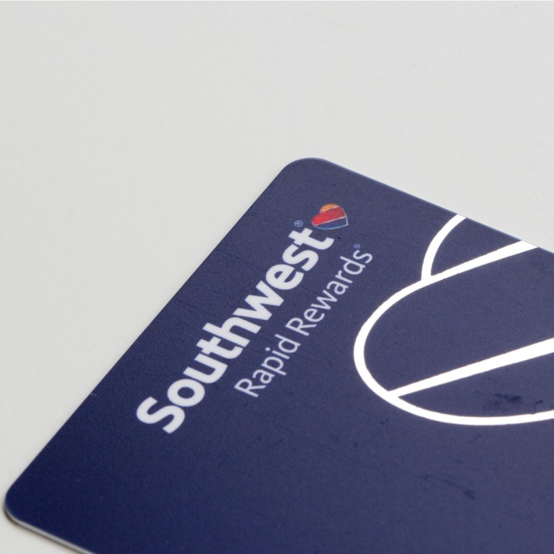 Southwest Airlines Rapid Rewards membership card isolated on white.
